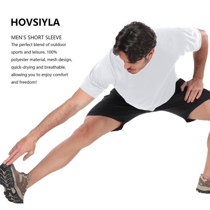 HovSiyla 5 Pack Running Shirts Men Sport Tops Dry Fit Gym Wicking Athletic T Shirts Breathable Cool Workout Shirts Black White Purple Almond Haze-Blue Small