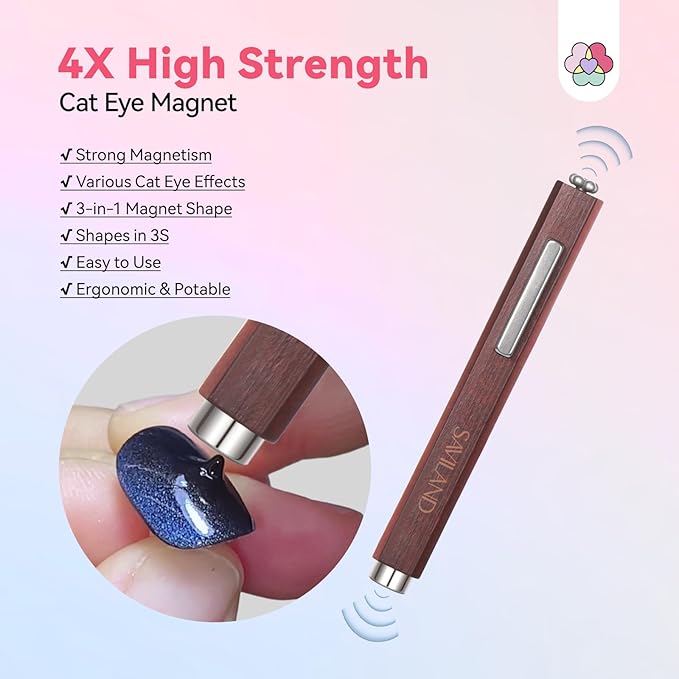 SAVILAND Essentials Cat Eye Magnetic for Nail: 3-in-1 Brown Cat Eye Gel Nail Polish N35 Neodymium Round Long Strip Magnet Wand Stick Diverse Effect Double Ended Nail Salon Design Tools Set Accessories