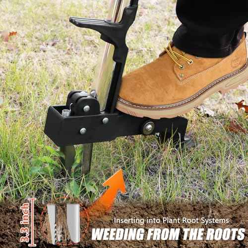 Weed Puller Tool, Gardening Stand-Up Weeder Puller with Ergonomic 39.3" Long Handle and 3 High-Strength Stainless Steel Claws, Easily Remove Weeds Without Bending, Pulling, or Kneeling