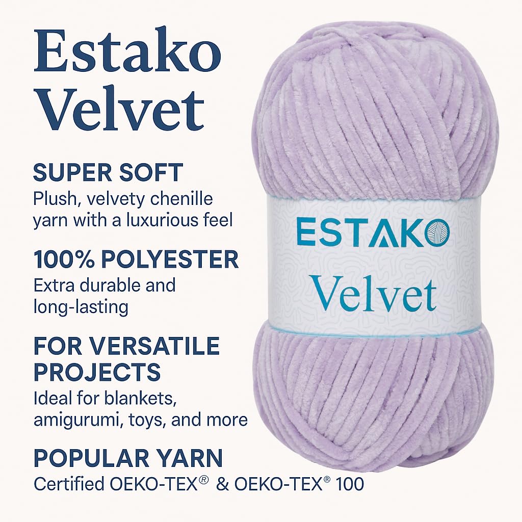 Estako Velvet (3- Skeins Pack) Chenille Blanket amigurumi Yarn for Crocheting and Knitting Super Bulky 3x100 gr (3x132 yds) (1850 - Yellow)