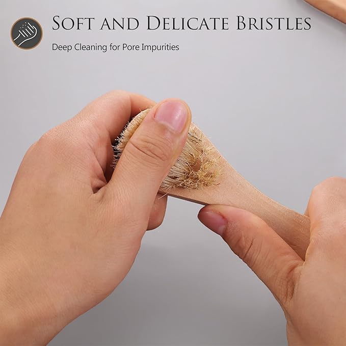2 Pack Mini Dry Brush, Natural Bristle Small Body Brush, Exfoliating Facial Cleansing Brush for Soft Skin and Other Sensitive Areas Like Your Neck, Chest, and Nails