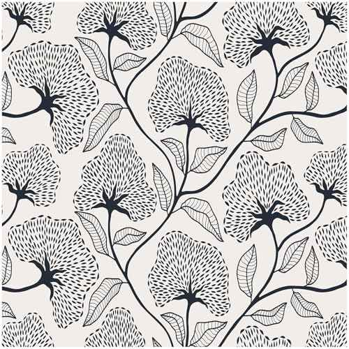 Peel and Stick Wallpaper Boho Contact Paper 17.3¡±x78.8¡± Black and Beige Modern Wallpaper Self Adhesive Removable Floral Wall Paper for Bathroom Art Decoration Wallpapers Bedroom Kitchen Vinyl