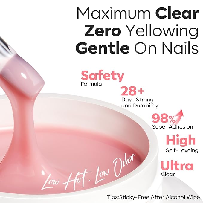 modelones Builder Nail Gel 3 Colors French Tip, 10-in-One Builder Clear Nude Pink Hard Gel Nail Kit with Dual End Brush, Acrylic Clamps, Paper Forms for Extension Apex Building Sculpting LED Cured