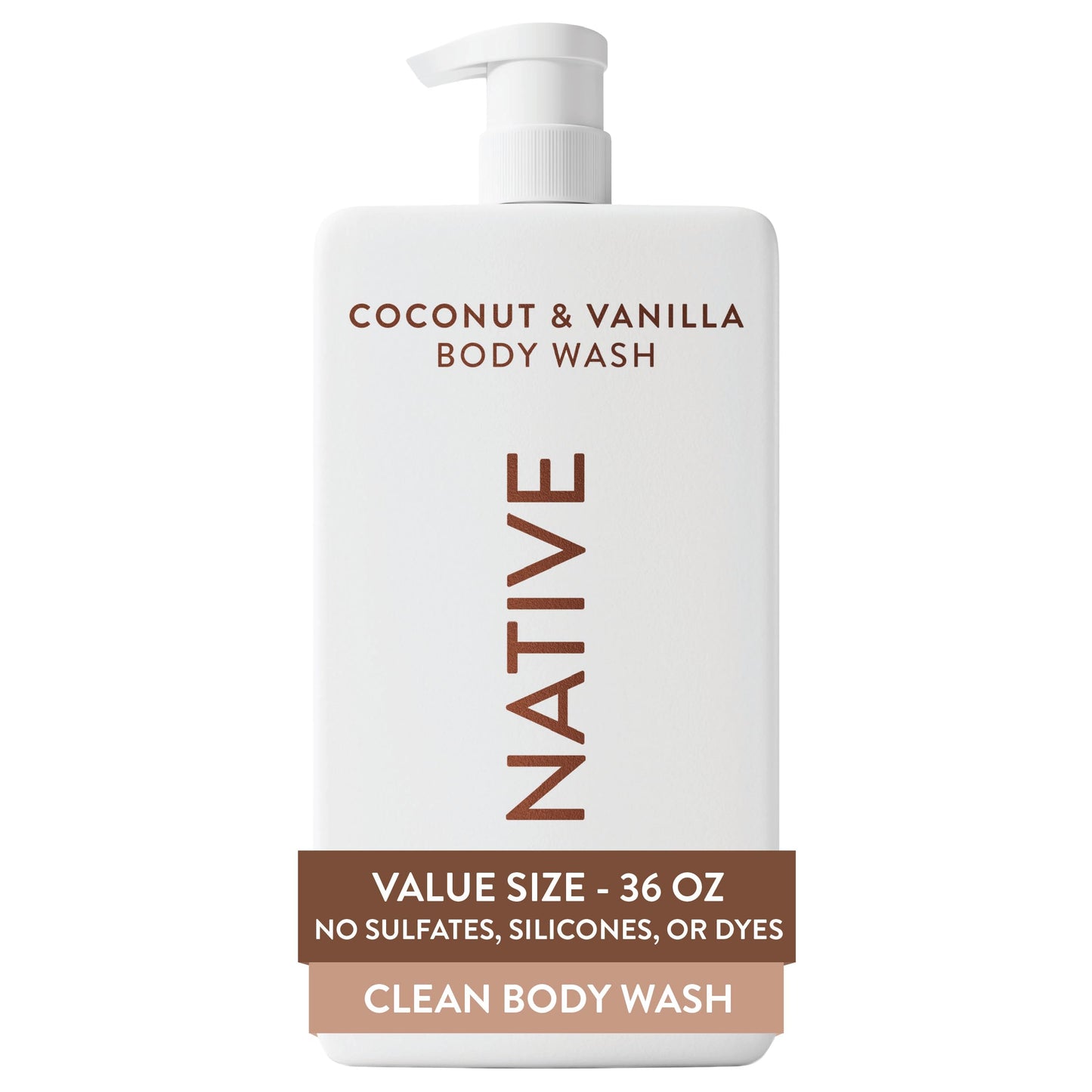 Native Body Wash for Women & Men, Coconut & Vanilla, 36 oz Pump Bottle, Sulfate-Free & Gentle for All Skin Types