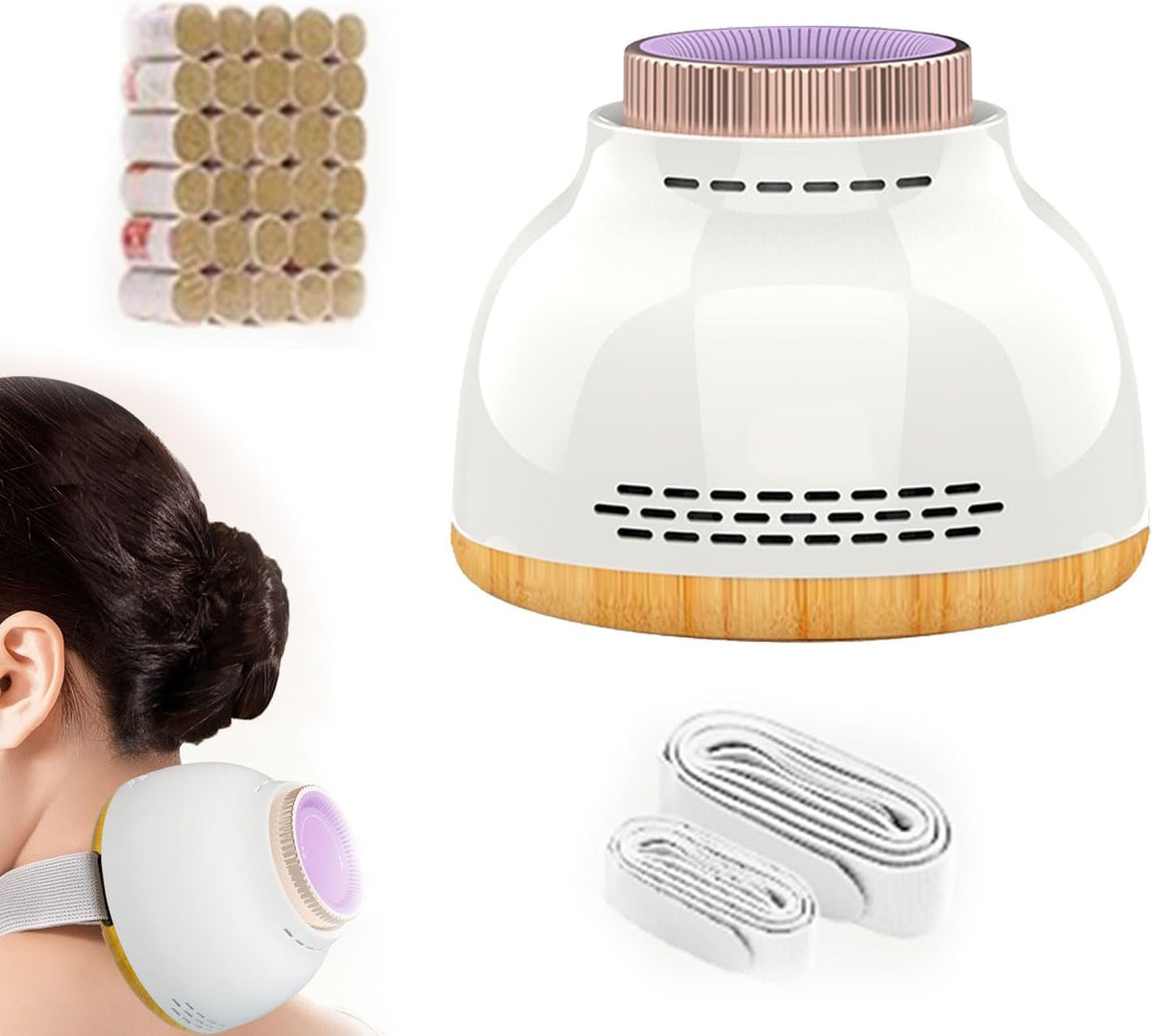 Portable Moxibustion Cup（Contains 30 Moxa Strips） Household Acupuncture Cupping Jar, Natural Warm Massage Tool for Shoulder Back Waist Relaxation, Fatigue Relief & Daily Self Wellness Care (White)