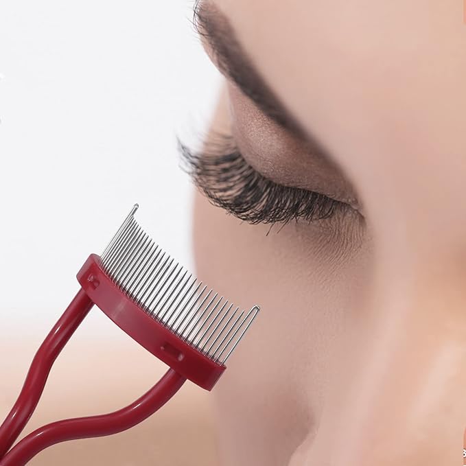 Eyelash Comb MSQ Eyelash Separator Mascara Applicator Eyelash Definer With Comb Cover Arc Designed Cosmetic Brushes Tool Red (Includes a Mascara Wand)