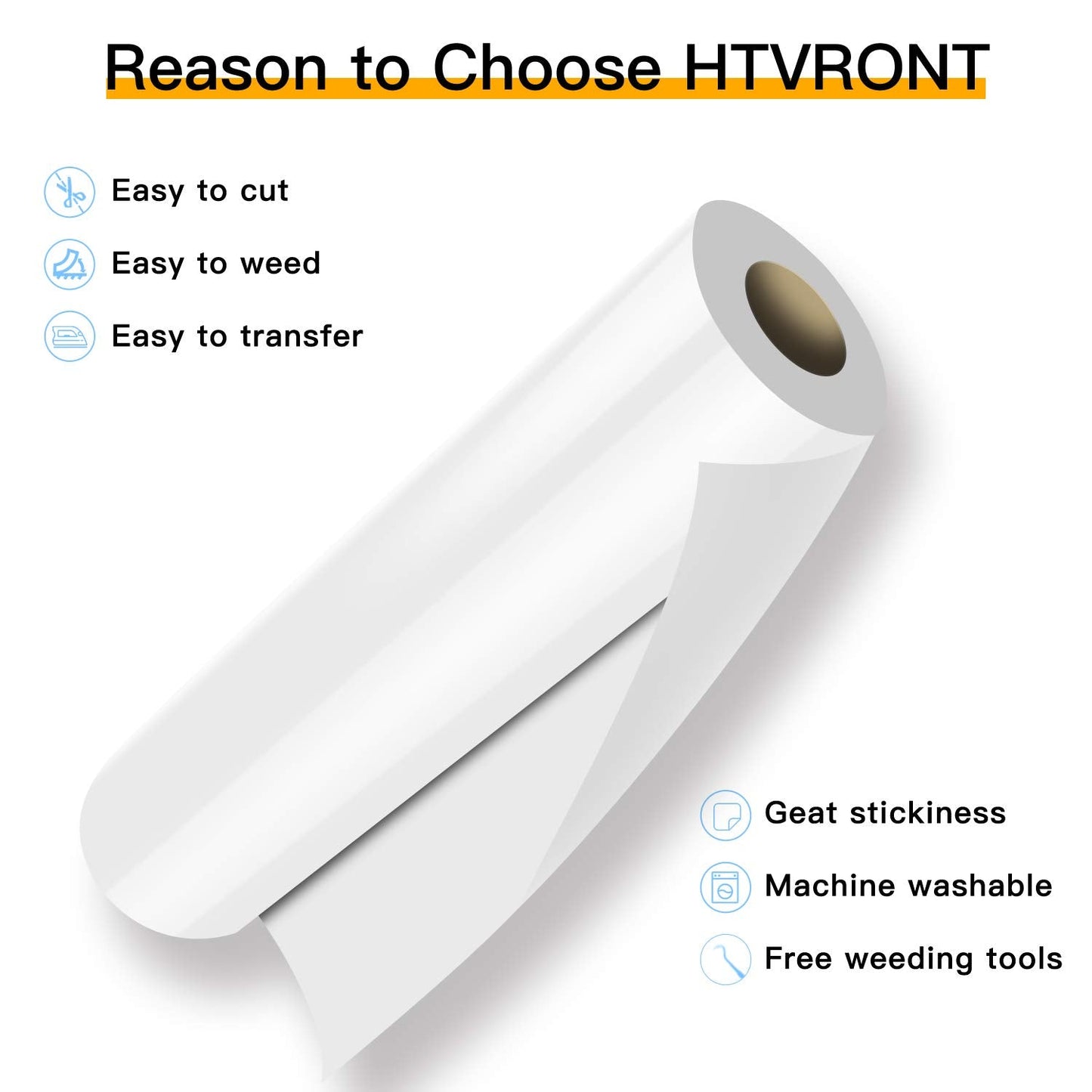 HTVRONT HTV Vinyl Rolls Heat Transfer Vinyl - 12" x 35ft White HTV for Shirts, Iron on Vinyl for All Cutting Machines - Easy to Cut & Weed for Heat Vinyl Design (White)