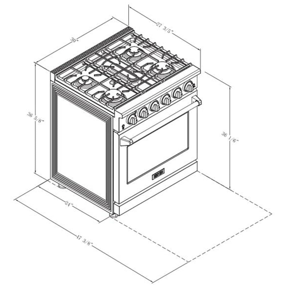 KOSTCH 30 inch Professional Freestanding Pro-Style Natural Gas Range or Liquid Propane Gas Range with 5 Burners, 4.55 cu.ft. Oven Capacity, in Stainless Steel - KOS-30RG03M (Stainless Steel)