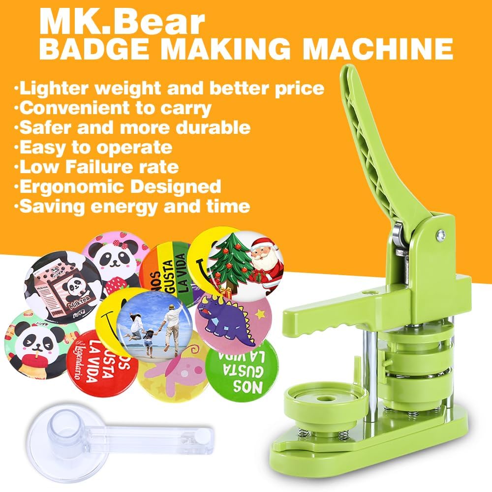 MK.Bear Button Maker Machine 58mm (2.25 in) Installation-Free, DIY Button Pin Maker Machine, Badge Punch Press with Free 100pcs Badge Supplies & Pictures & Circle Cutter & Magic Book