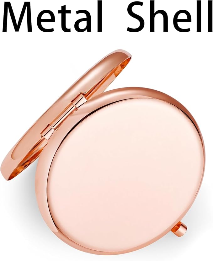 Compact Mirror for Purse, Metal Round Shell, Double-Sided 1X/2X Magnifying, Portable Travel Makeup Mirror, Mini Pocket Mirror, Rose Gold, 4 Packs