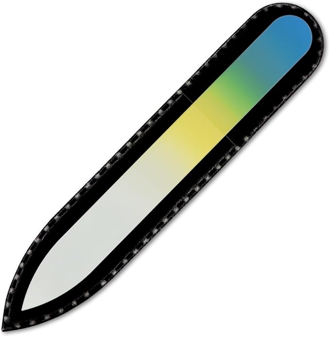 Mont Bleu Rainbow Crystal Nail File in Black Pouch - Small/Purse Size - Czech Tempered Glass - Handmade in Bohemia (Czech Republic)