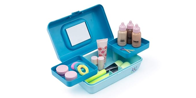 Caboodles Pretty In Petite - Forever Fun Makeup Organizer Compact Carrying Cosmetic Case, Turquoise Over Sky, 1 count