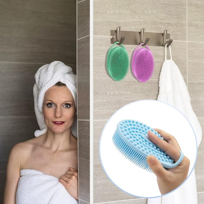 3 Pack Silicone Body Scrubber, Exfoliating Body Scrubber Fit for Sensitive and All Kinds of Skin, Soft Silicone Loofah, Clean and Sanitary Rapid Foaming