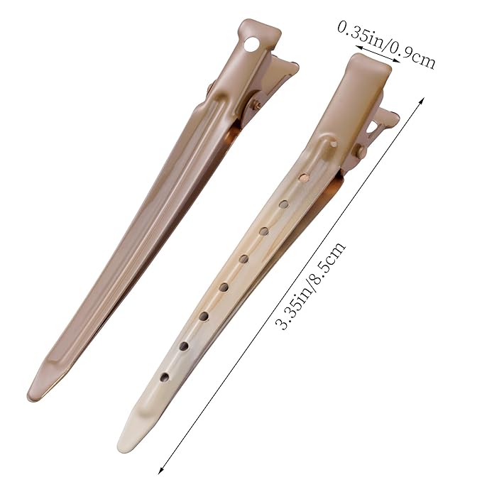 24 Packs Duck Bill Clips, Bantoye 3.35 Inches Rustproof Metal Alligator Curl Clips with Holes for Hair Styling, Hair Coloring, GS Brown