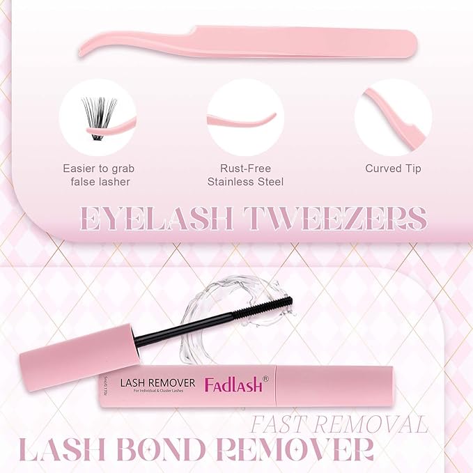 DIY Lash Extension Kit Individual Lashes Clusters Lash Bond and Seal, Clusters Lash Glue Remover and Eyelash Tweezers for Eyelash Extensions Home Use (40D-0.07D, 15-20mm, Kit)