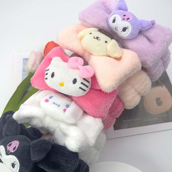 Kawaii Cartoon Headband, Cute Anime Spa Band for Women face Washing Makeup Skincare, Soft Microfiber Coral Shower Fluffy Towel Hairband for Girls (Kurobow)
