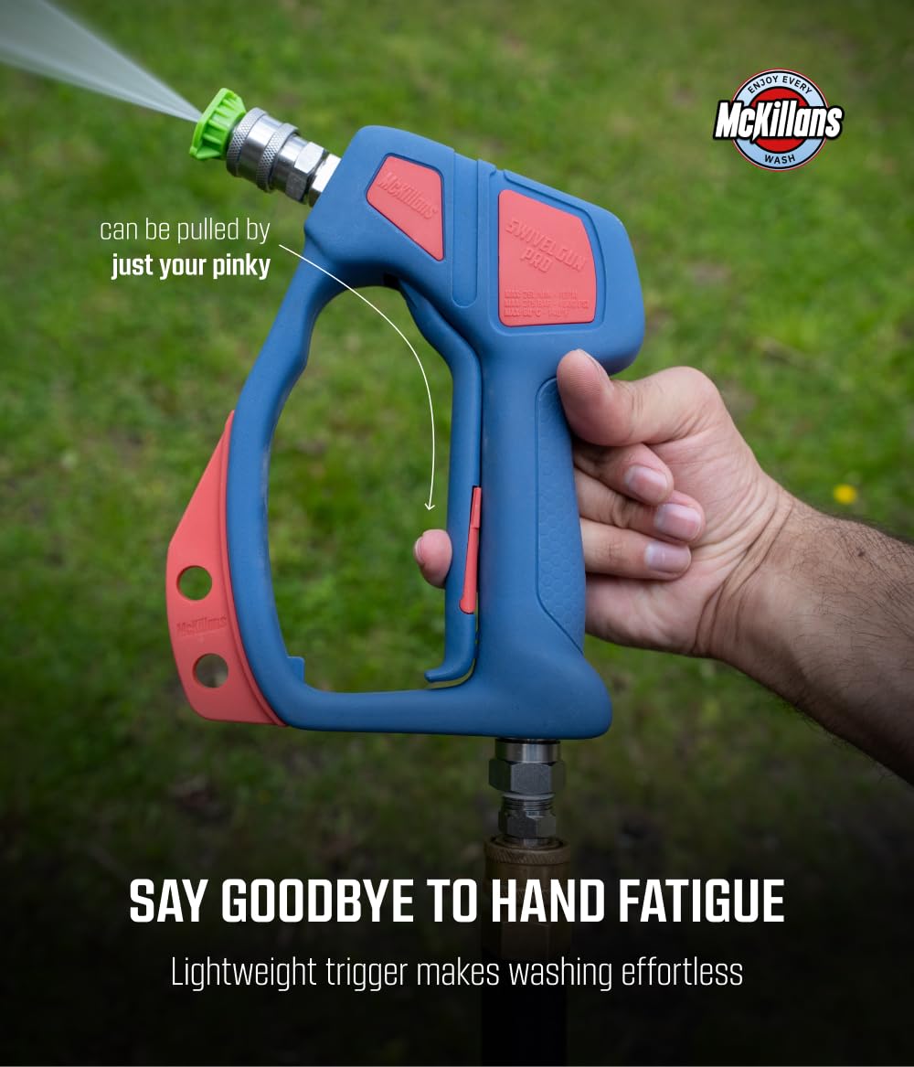 McKillans® Swivel Gun Pro - Swivel High Pressure Water Handle with 3/8" Male Plug and 1/4” Quick Connector Coupler - Power Washer Gun Compatible with Foam Cannon - Nozzle Tips Holder