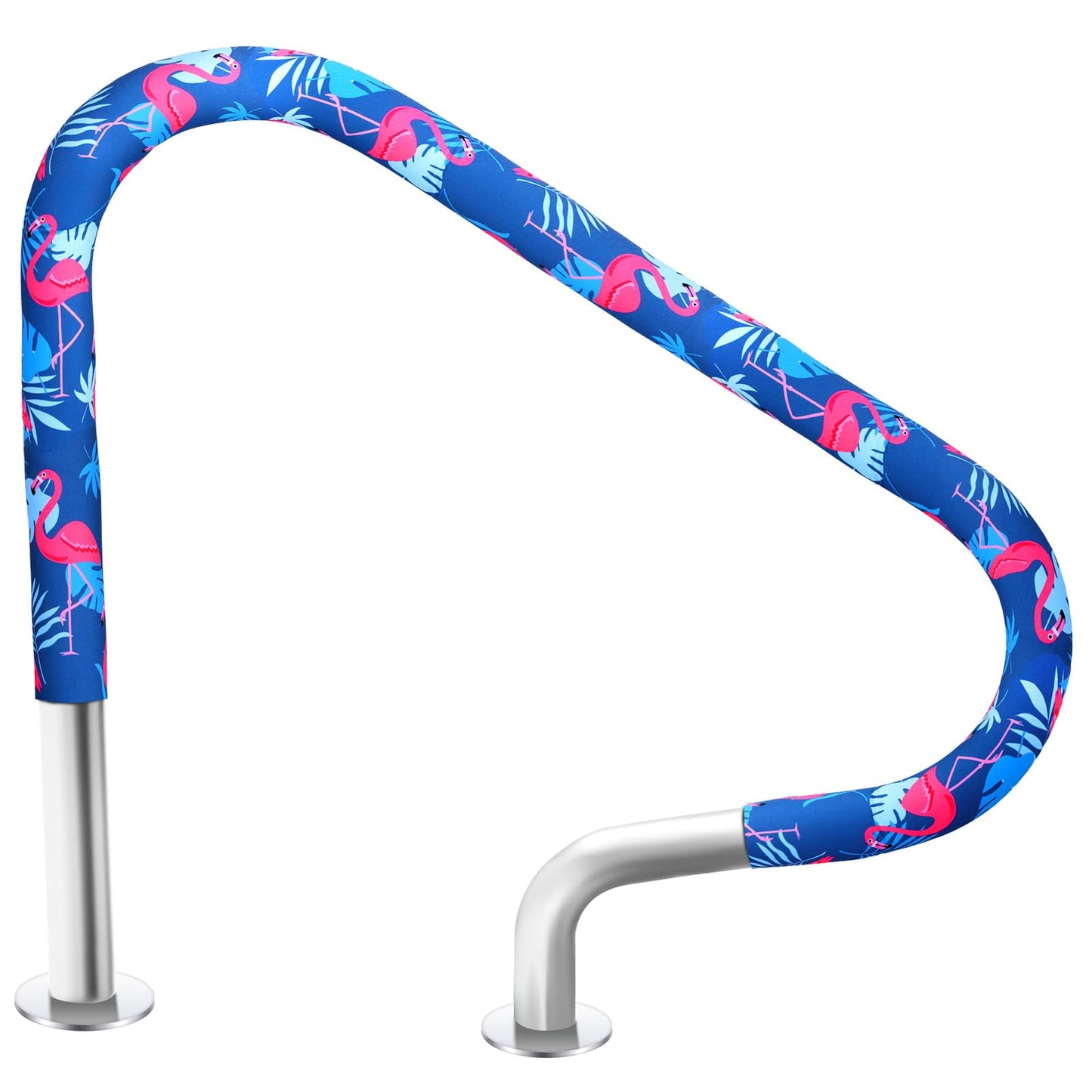Junkin 6 Feet Pool Handrail Cover Tropical Flamingo Print Inground Swimming Pools Hand Rail Ladder Handles Cover Safety Anti-Slip Cool Touch Heat Resistant Rail Grip Handles Sleeve Blue Grip