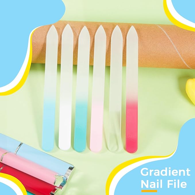 6 Pieces Both Sides Glass Nail File Crystal Glass Nail Files for Natural Nails with Case Glass Files for Nails Finger Nail Files for WomenÃ¯Â¼ÂLight ColorÃ¯Â¼Â