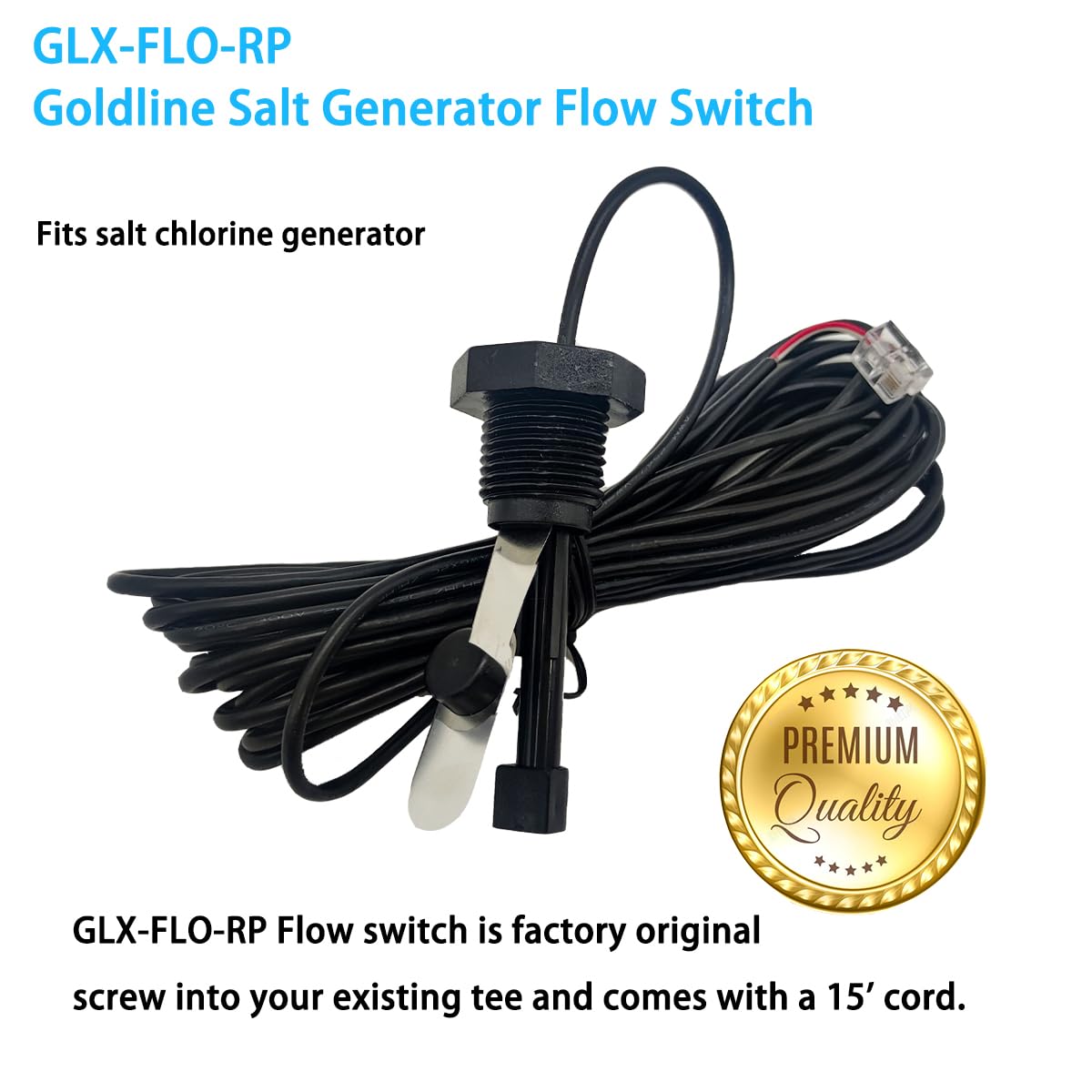 BNRSZ 2026 Upgraded GLX-FLO-RP Pool Flow Switch Compatible with Hayward Goldline and Aquarite Salt Systems, Salt Cell Pool Flow Sensor, Metal Sensing Construction, 15 ft. Cable,