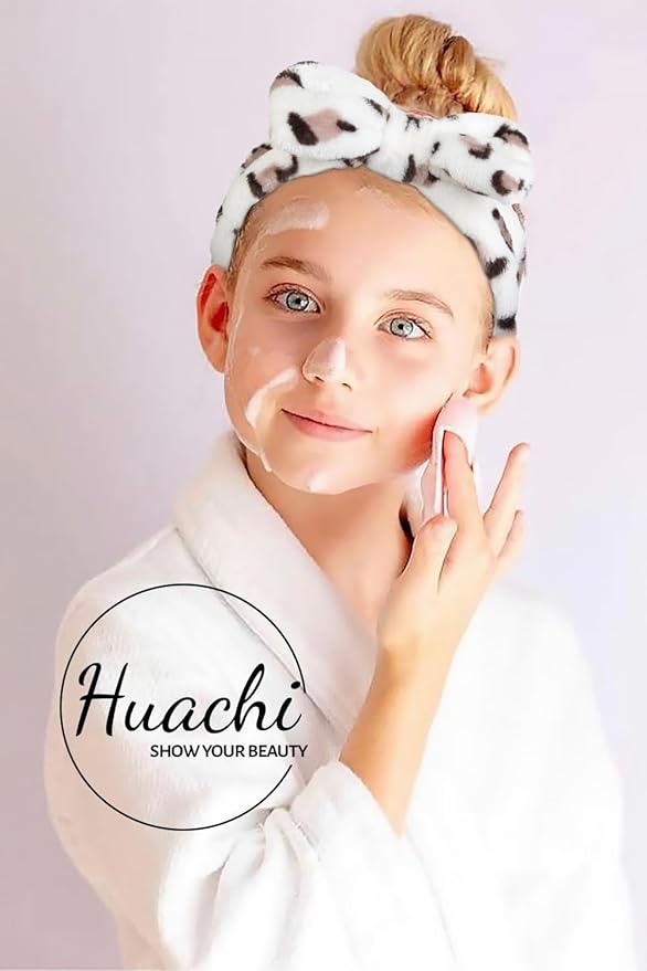 Huachi Spa Headband for Women Washing Face Girls Skincare Headbands Makeup Cheetah Print Leopard Face Wash Head Band Animal Print Christmas Gifts for Teen Girls