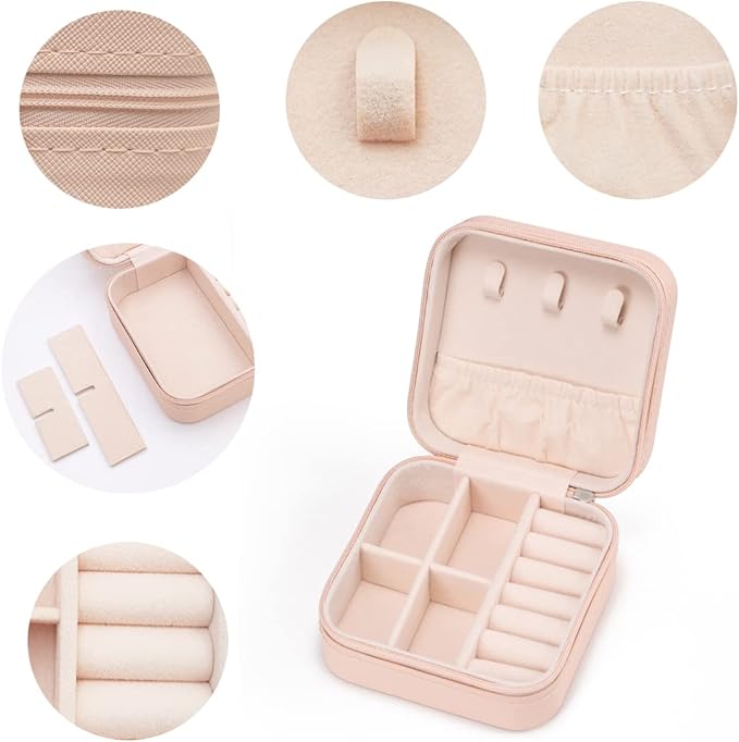 Mini Jewelry Travel Case,Small Jewelry Box,Traveling Jewelry Organizer,Portable Jewellery Storage Holder for Rings Earrings Necklace Bracelet Bangle for Girls Women(Pink - 1 pack)