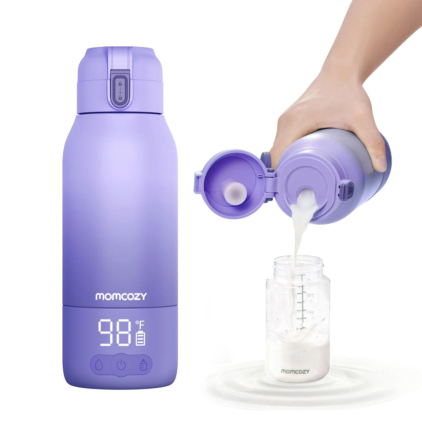 Momcozy Portable Bottle Warmer for Travel – Dual Heating Modes for Breast Milk & Water, Portable Milk Warmer with Fast Heating & Long Battery Life, 17 Ounces Large Capacity, Purple