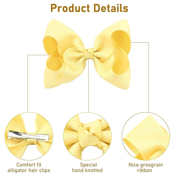 JOYOYO 40Pcs 4.5" Hair Bows Alligator Clips, Grosgrain Ribbon Girls Bows Clips Barrettes Hair Accessories for Baby Girls Toddlers Kids Teens (4.5inch,20 Colors in Pairs)