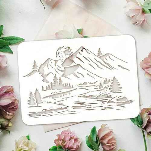 Reusable Mountain Tree Wall Stencils Template Reusable Spray PaintStencils for Craft Painting On Wood Craft Canvas Walls Wood Furniture Decorations DIY Scrapbooking