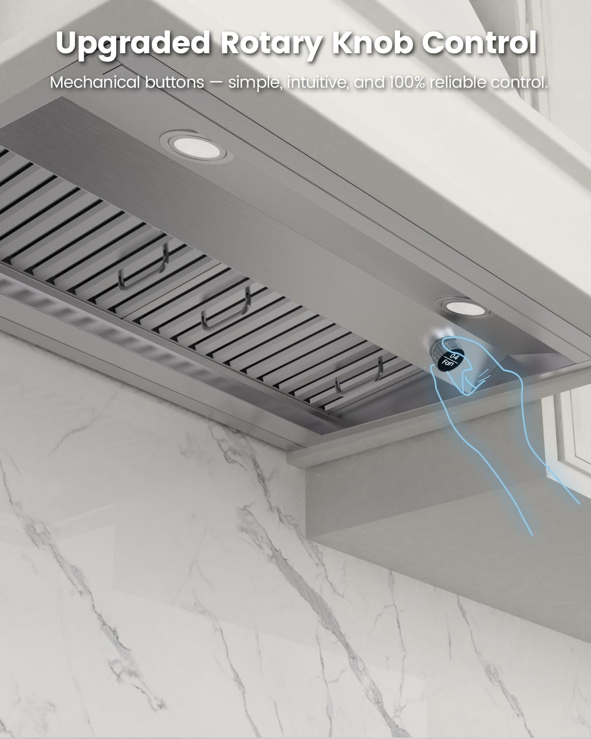 JOCO 30 Inch Range Hood Insert, 900 CFM Stainless Steel Built-In Kitchen Vent Hood, Convertible for Ducted or Ductless Installation, 4-Speed Knob Control, Model B02-30K