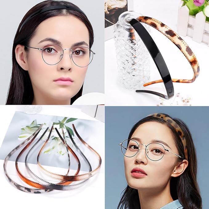 TOBATOBA Comfortable No Pressure Headbands for Glasses Wearers - Non Slip Square Sunglasses Headbands for Women & Girls, 6Pk