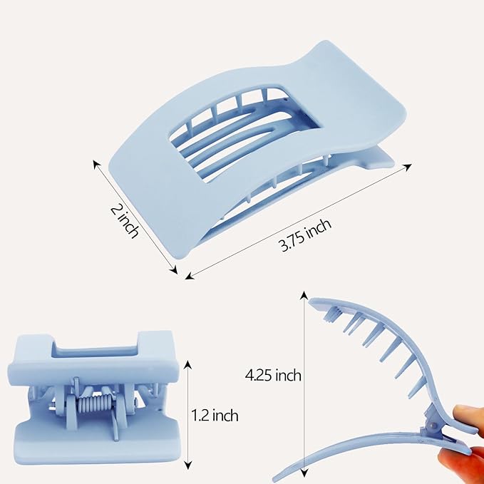 Velscrun Flat Hair Clips for Women Girls, Matte Lay Flat Claw Clips, Strong Hold Large Side Hair Clip All Hair Types, French Duck Billed Non Slip Grip Daily Styling Hair Jaw Claw Clip Blue