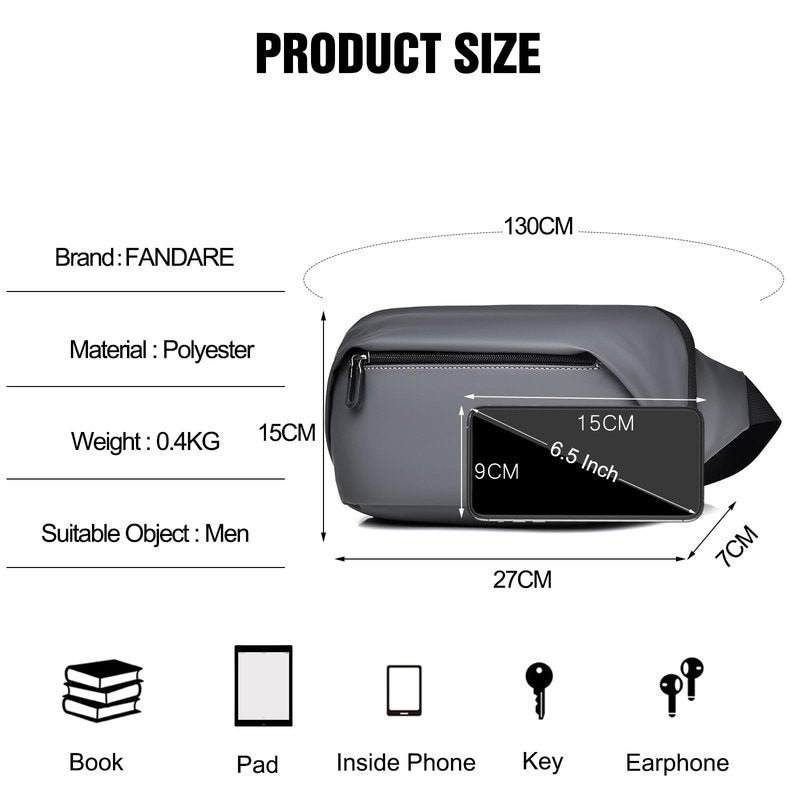 FANDARE Sling Bag Small Crossbody Shoulder Bag Backpack for Men Casual Lightweight Personal Flex Chest Pack Everyday Carry Bag for Tactical Travel Work Outdoor Hiking Cycling Grey
