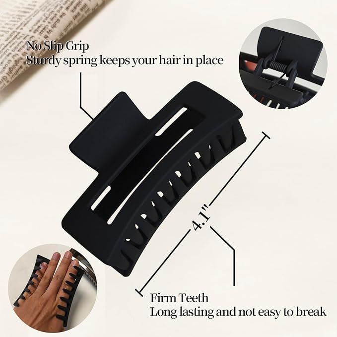 4 Inch Large Hair Claw Clips, No Slip Square Unbreakable Big Hair Clips for Women Thick Long Curly Hair, 3 Pack