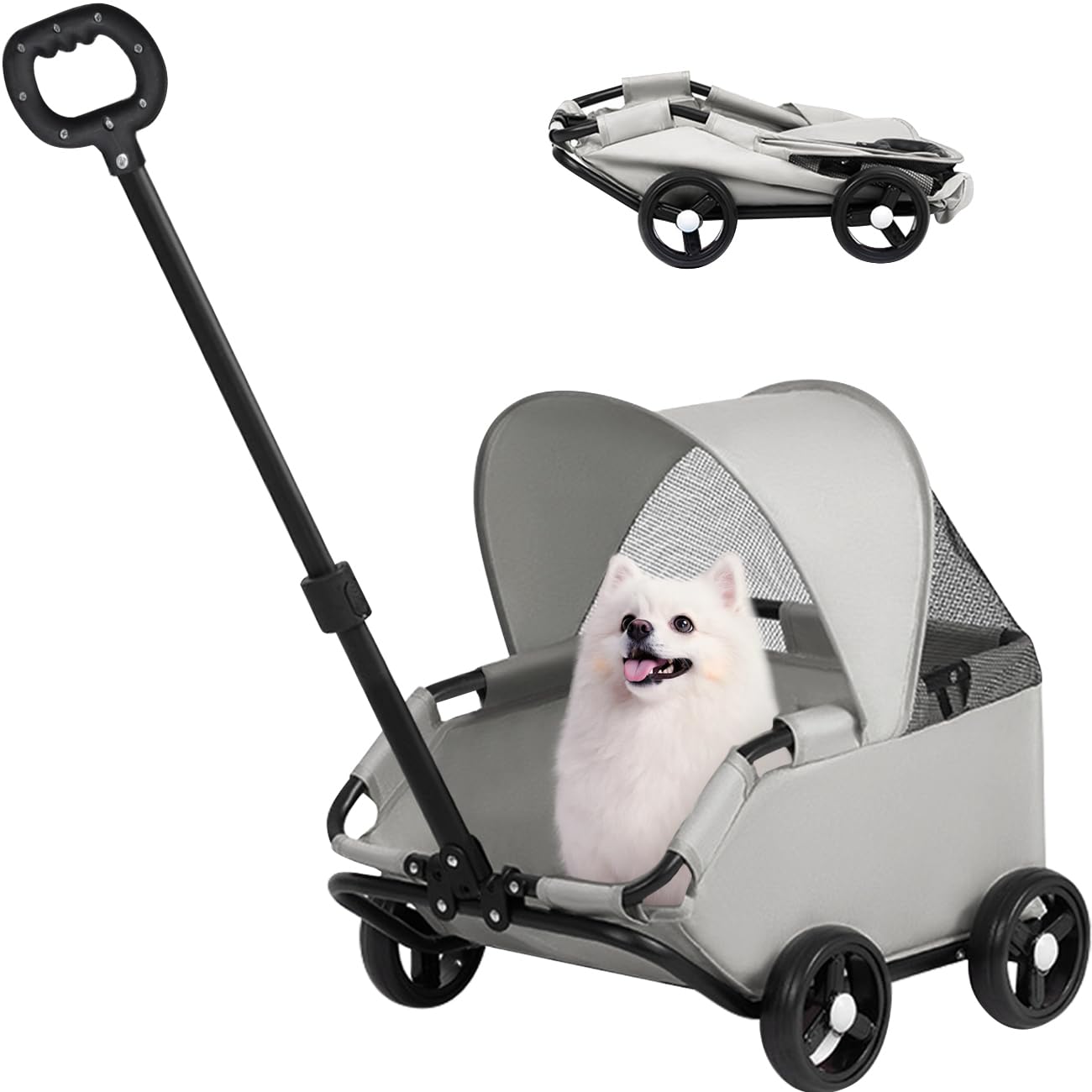 La La Pet 4-Wheel Dog Stroller with Sunshade Cover Collapsible Mesh Canopy Portable Pet Carrier for Outdoor Travel Shopping Walking Suitable for Small Dogs and Cats Gray