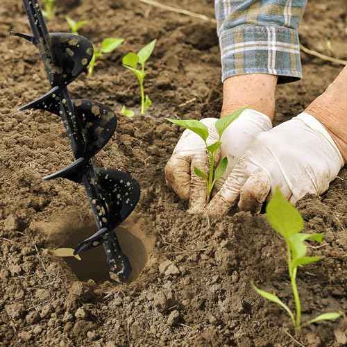 Auger Drill Bit for Planting 2 x 14.5 Inch, Garden Drill Bit for 3/8" Hex Drive, Earth Post Hole Digger Bulb Planter Plant Flower Planting Auger for Drill Rapid Bedding Digging