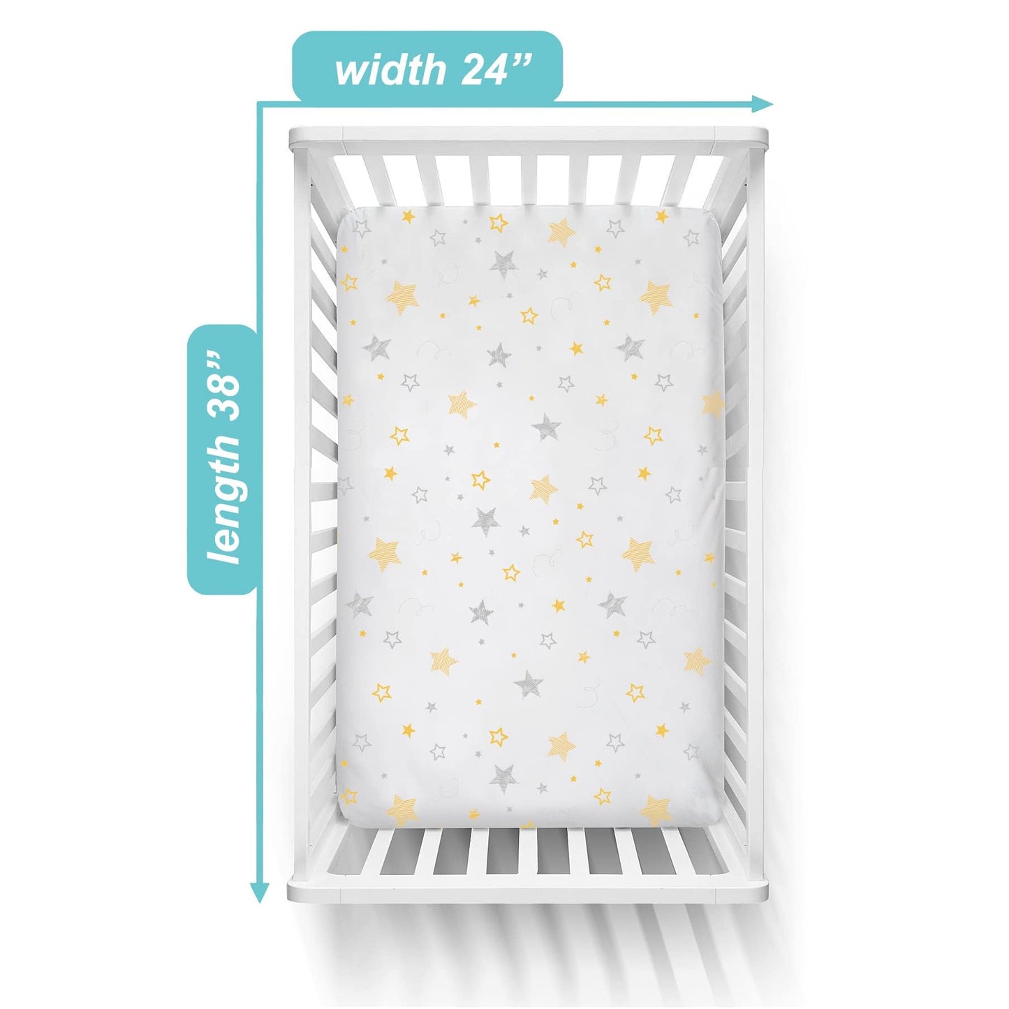 American Baby Company 3 Pack 100% Natural Cotton Fitted Mini Crib Sheets 38"x24"-Soft & Breathable Small Nesting Portable Sheets,Fits Pack N Play Mattress,Gold/Gold Stars/White,for Boy & Girl