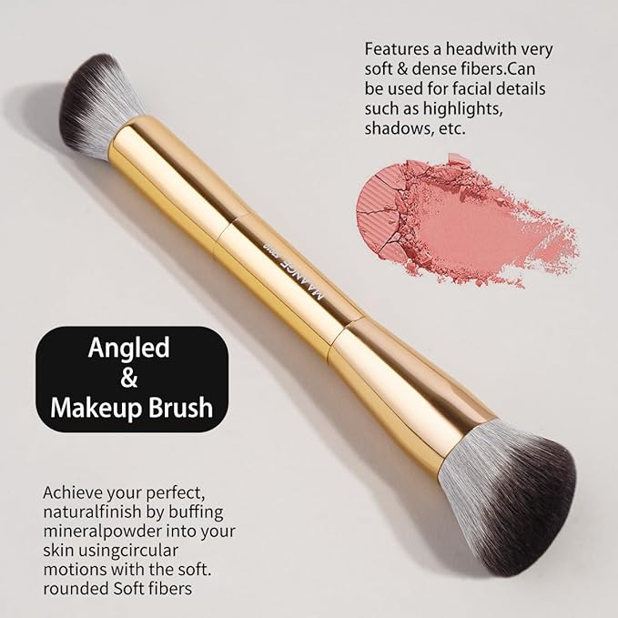 MAANGE 5 PCS Foundation Makeup Brush Set Double-ended Kabuki Mask Contour Brush for Liquid Powder Concealer Cream Cosmetics Blending Makeup Brushes (Gold)