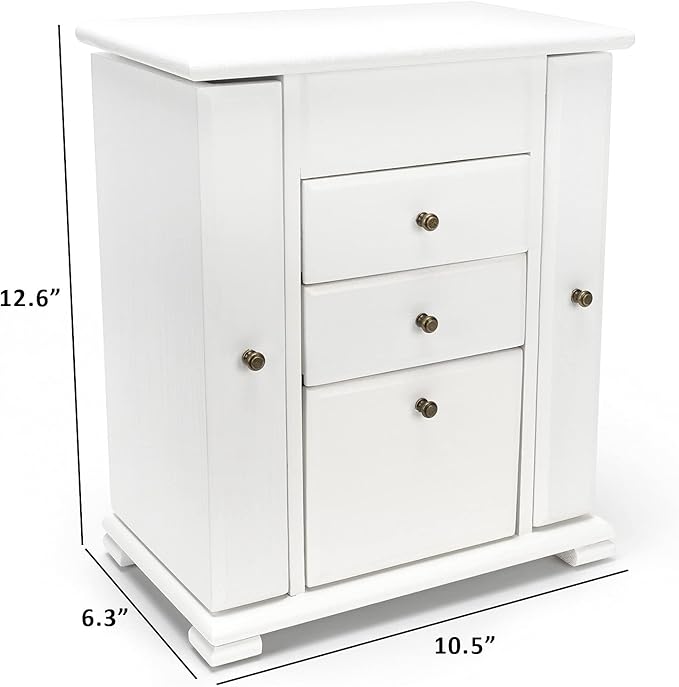 Emfogo Jewelry Box for Women, Rustic Wooden Jewelry Boxes & Organizers with Mirror, 4 Layer Jewelry Organizer Box Display for Rings Earrings Necklaces Bracelets (Weathered White)
