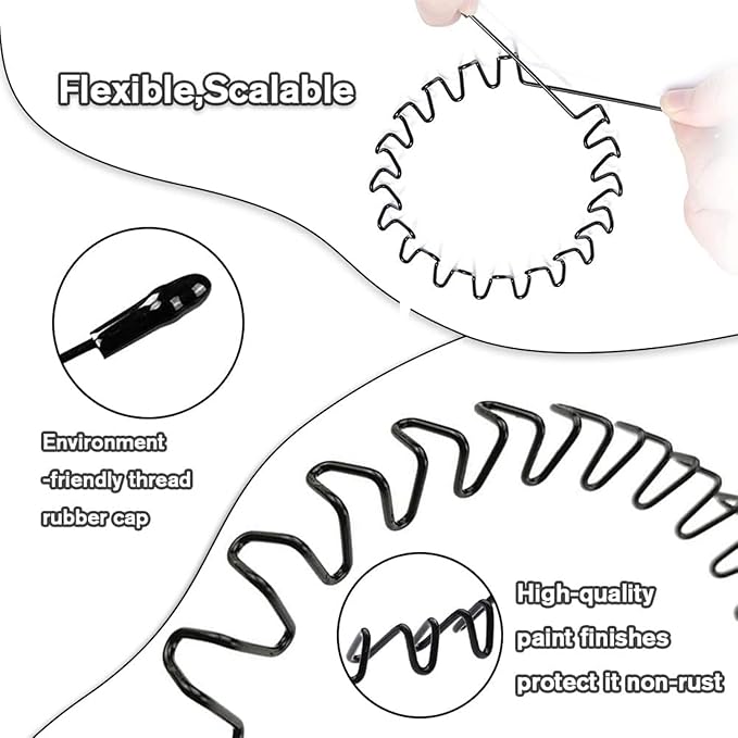 Metal Headbands for Men & Women, Adjustable Zigzag Hair Bands with Spring Circle & 0.3cm Wave Design, Non-Slip Black Sports Hairbands for Daily Wear, Running & Workout (3 Pack)