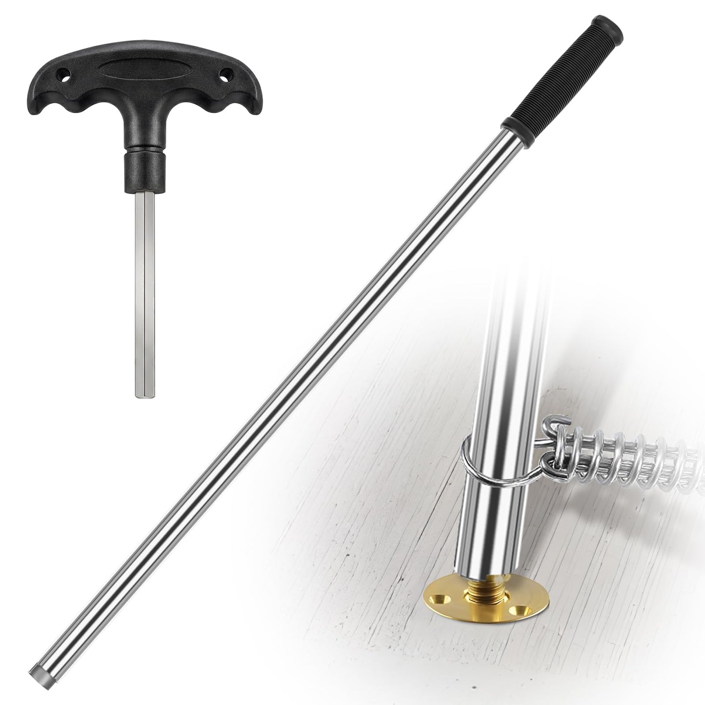 YUNVI Pool Cover Tool Set,30 1/2 inch Stainless Steel Pool Cover Rod with Hex Key,Swimming Pool Cover Installation and Removal Tool for Standard Pool Cover Anchors
