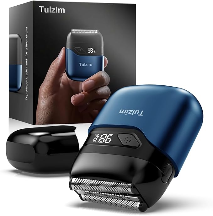 Tulzim Electric Foil Shaver for Men: Cordless Electric Razor for Face & Beard - 3 Floating Blades, 100-Min Runtime, USB-C Fast Charge, IPX7 Waterproof for Travel,Matte Blue