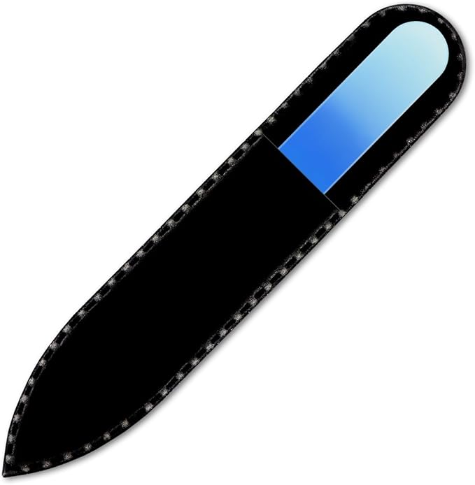 Mont Bleu Rainbow Crystal Nail File in Black Pouch - Small/Purse Size - Czech Tempered Glass - Handmade in Bohemia (Czech Republic)