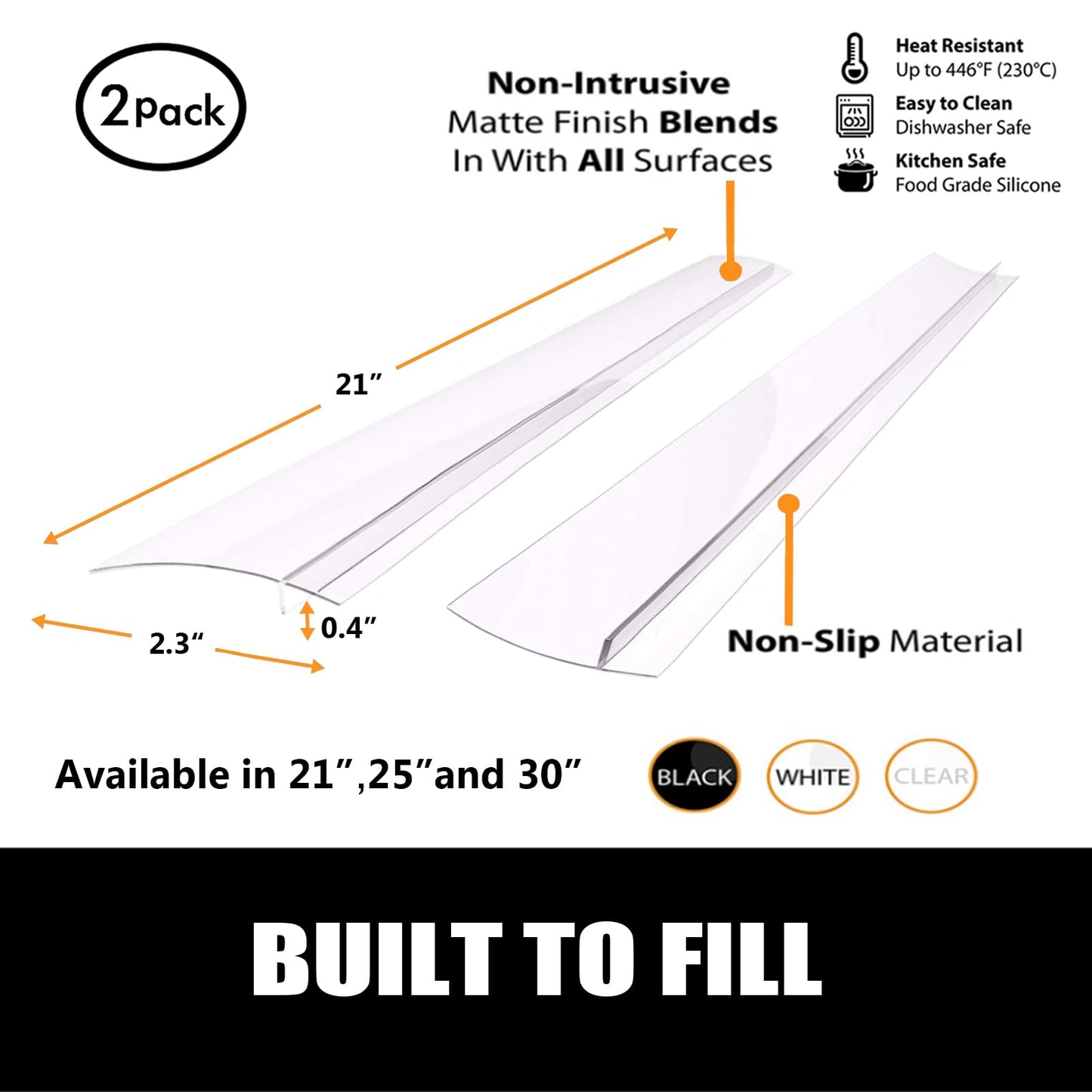 SEVCHY Silicone Stove Gap Covers (2 pack), Oven Gap Filler, Heat Resistant Stove Gap Filler, Seal Gap between Stovetop and Counter, Easy Clean (21 inch, Clear)