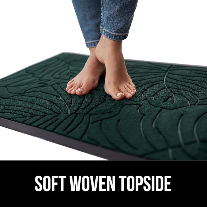 GORILLA GRIP 100% Waterproof All-Season WeatherMAX Doormat, 72x24, US Designed Natural Rubber, Stain and Fade Resistant, Low Profile Indoor Outdoor Door Mats, Easy Clean Patio Mat, Green Palm