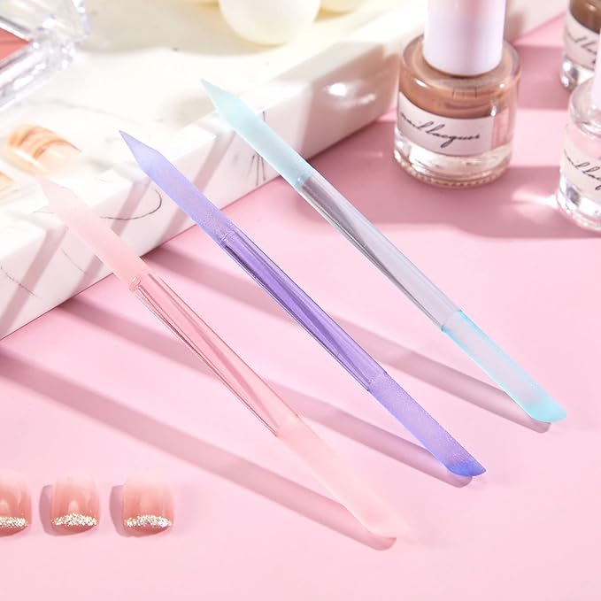 3 Pieces Glass Cuticle Pusher Cuticle Remover Glass Nail File Dual Ended Manicure Pedicure Tools for Nails Care(Pink, Purple, Blue)