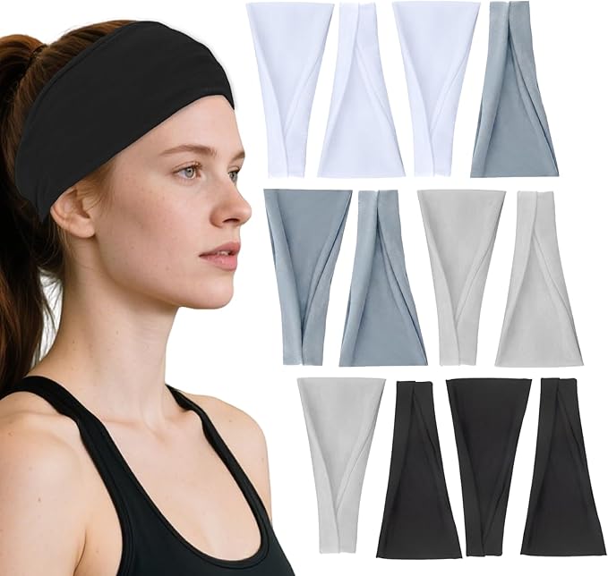 Headbands for Women, 12PCS Wide Stretchy Sports Hair Bands, Elastic Soft Fashion Head Bands, Non-Slip Running Sweatbands for Fashion, Washing Face, Workouts, Yoga, Daily Use