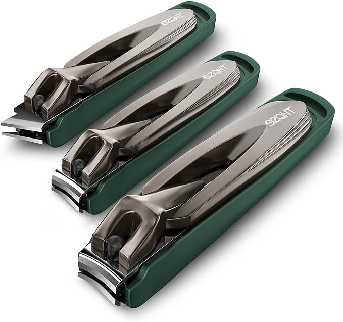 Nail Clippers Set-3 Pack,Fingernail Clippers& Toenail Clipper for Men&Women,Nail Clippers with Catcher,Nail Cutter for Thick Toe Nails,Stainless Steel Ultra Sharp Sturdy Mess-Free Nail Clipper Kit