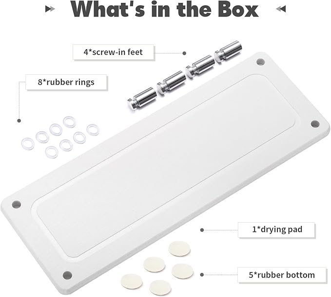 Kitchen Sink Caddy Water Absorbing Stone Tray For Sink, Diatomite Bathroom Countertop Tray Organizer, Faucet Stone Drying Mat Coaster Soap Dish Sponge Dispenser Holder (White)