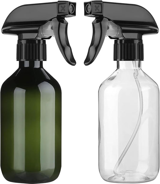 Arkeiliy 2-Pack Leakproof Spray Bottles (300ml/10oz) - Adjustable Nozzle for Fine Mist & Jet Stream | Premium Refillable Plastic Bottles for Hair Styling, Plant Misting, Cleaning Solutions (C+G)